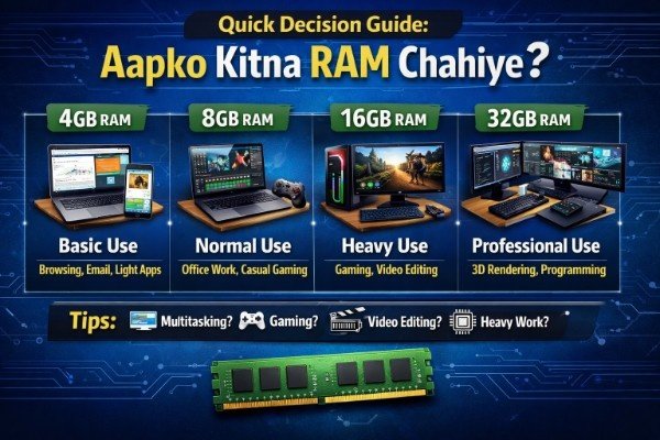 8GB vs 16GB vs 32GB RAM: Aapke Laptop/PC Ke Liye Kaunsa RAM Best Hai? (2026 Complete Guide in Hindi)